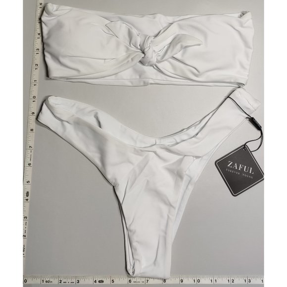 Zaful Other - NWT ZAFUL Medium Front Tie Bandeau White bikini set